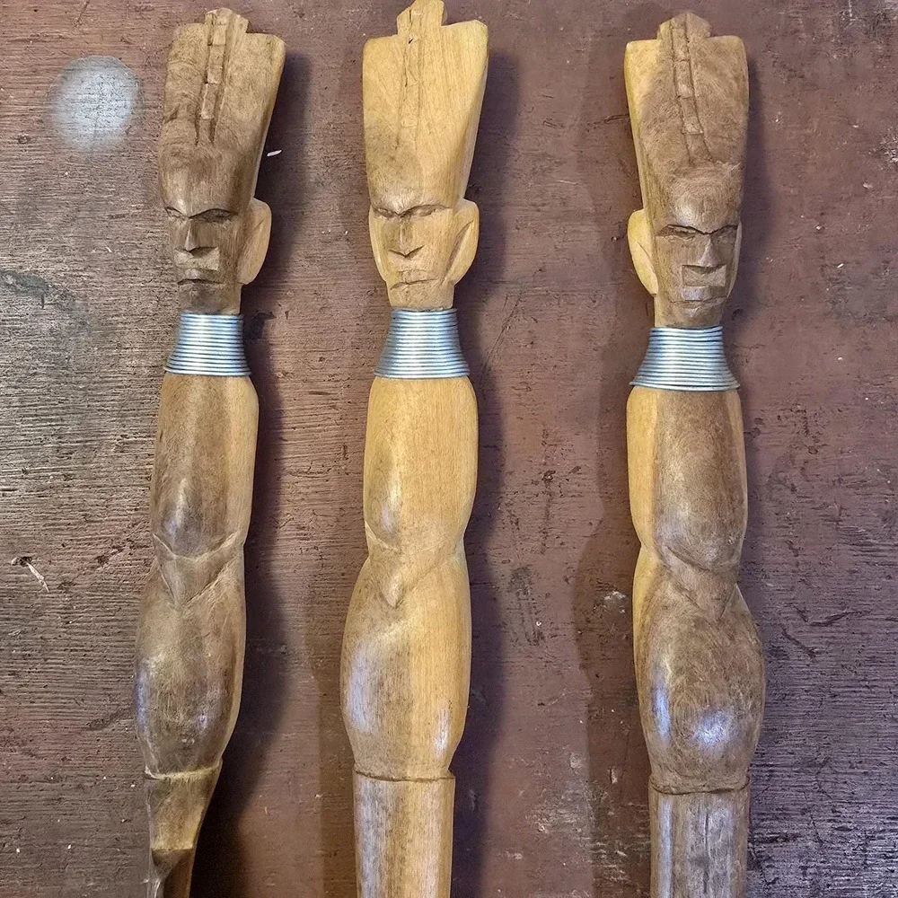 Vintage Hand Carved Wooden Utensil Set Tribal African Decor Art Spoon Fork